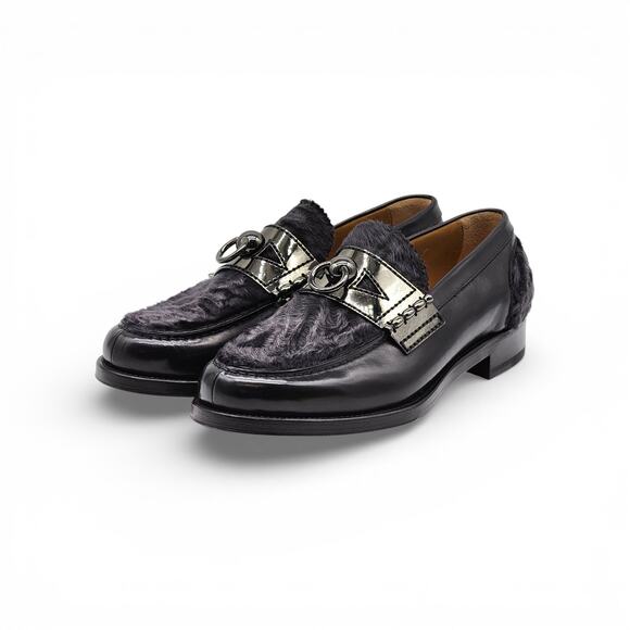 Christian Louboutin Fur Trim Metal Ornament Leather Loafers EU 41 US 8 - NWB main image 6